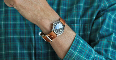 natural dublin leather watch band on a vintage omega watch