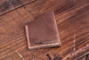 Back Side Close Up Of A Handmade Angle Wallet Made From Genuine Horween Natural Chromexcel Leather by DaLuca Straps.