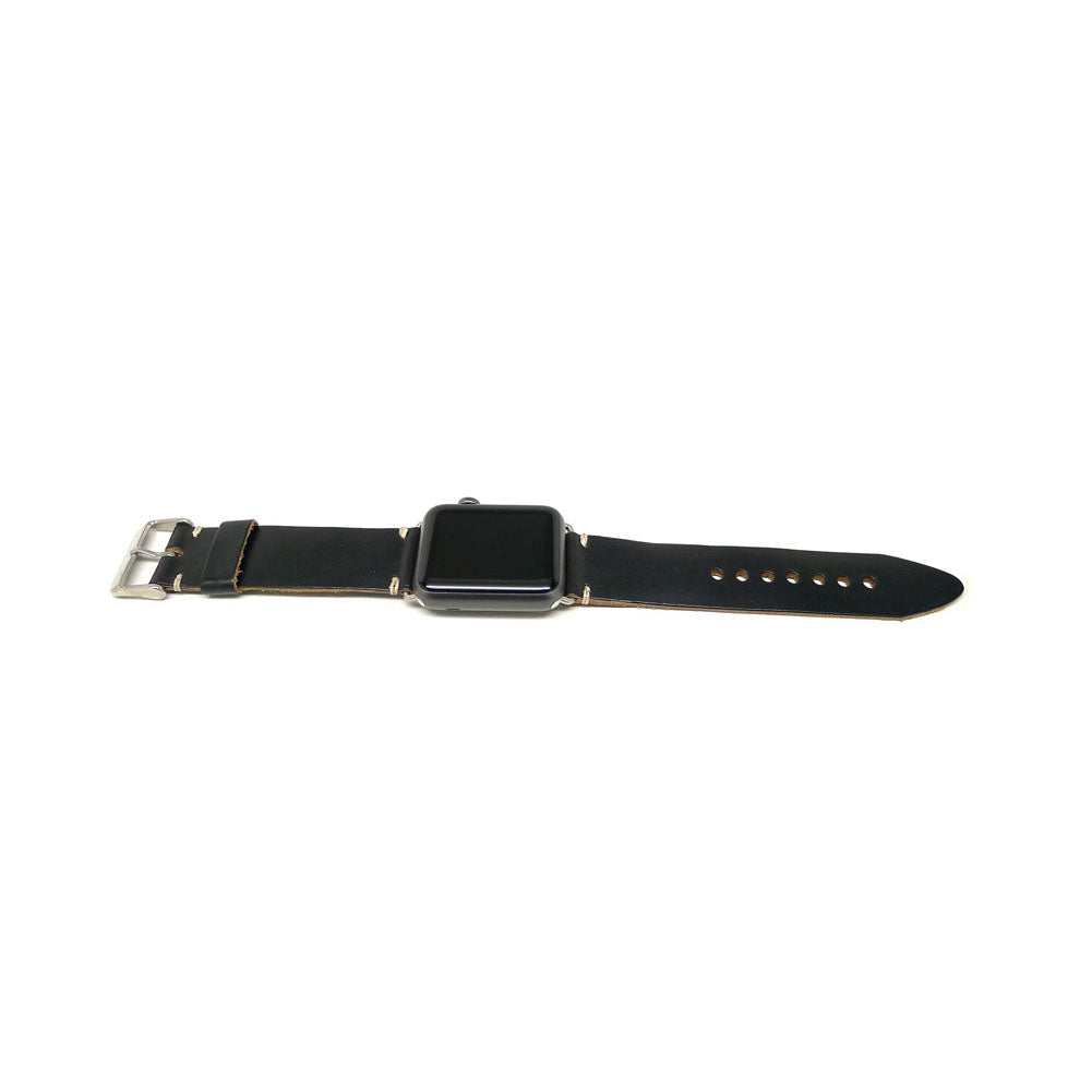 Apple Watch Strap Horween Black Chromexcel Leather Space Grey Adapter DaLuca Straps.