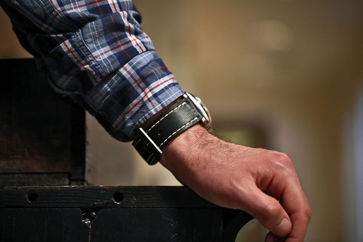 Vintage French Ammo Military Watch Band In Black By DaLuca Straps.
