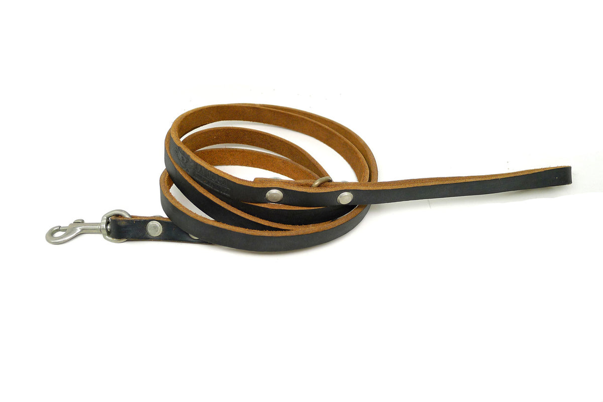 Handmade 1/2" Black Leather Dog Leash - Small/Medium (SKU F) Clearance