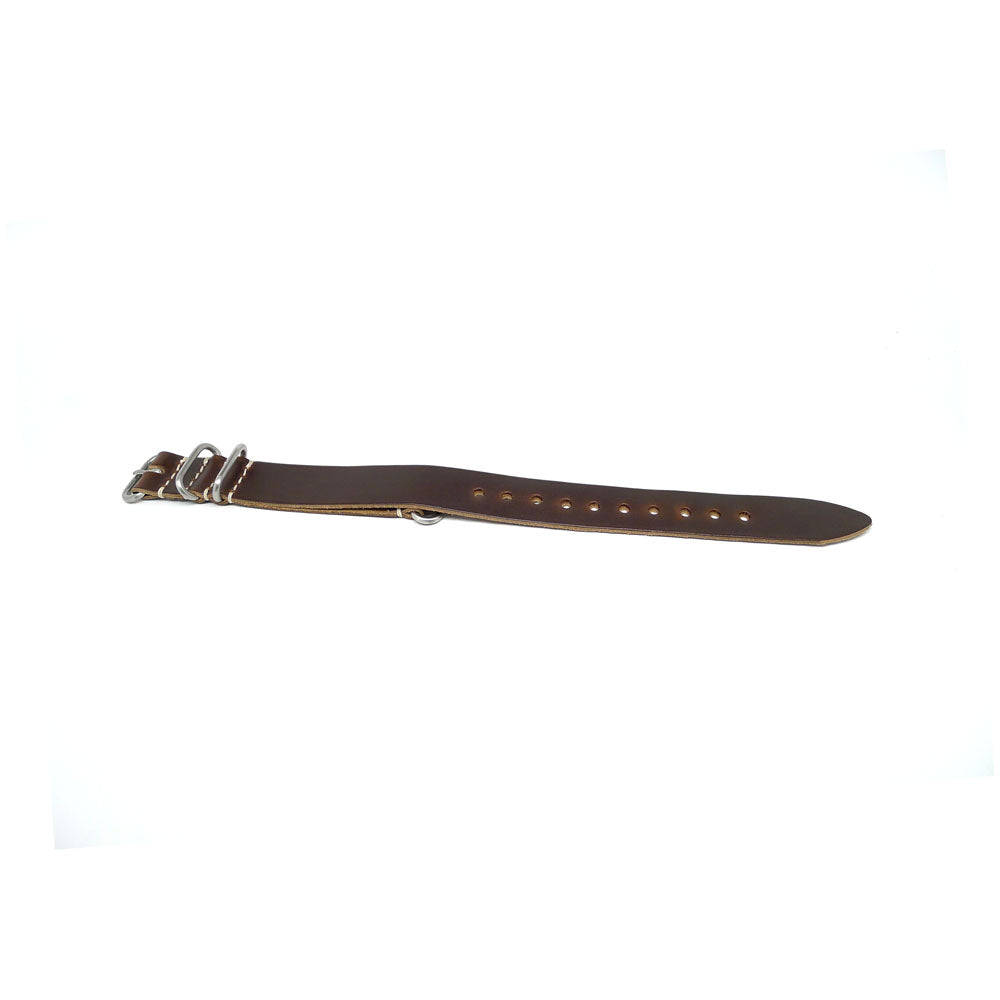 Leather Military Watch Strap Made From Genuine Brown Chromexcel With Matte Silver Hardware By DaLuca Straps.