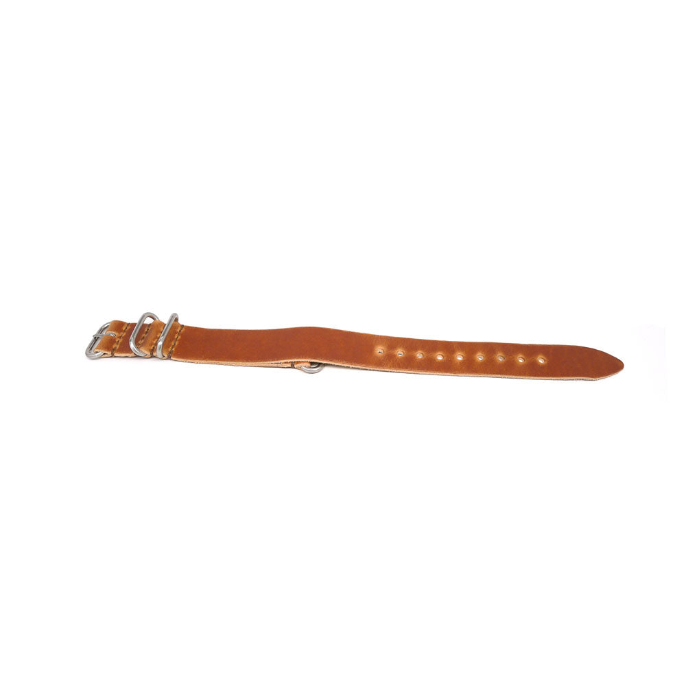 Leather Military Watch Strap Made From Genuine Natural Dublin With Matte Silver Hardware By DaLuca Straps.