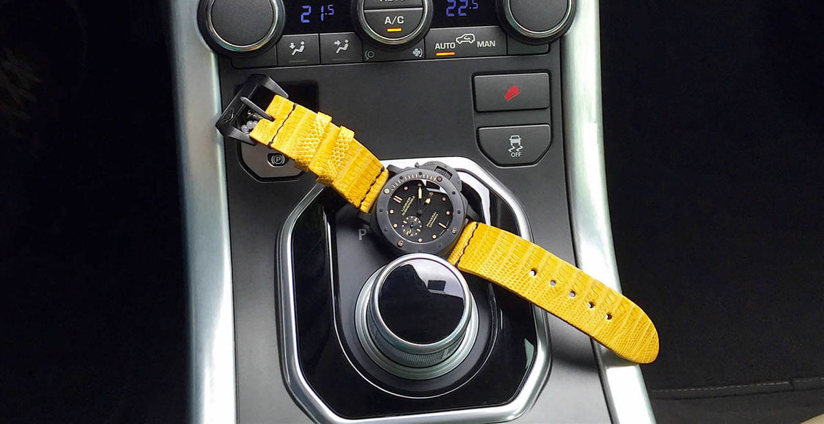 Panerai Sub Yellow Custom Handmade Lizard Watch Band By DaLuca Straps.