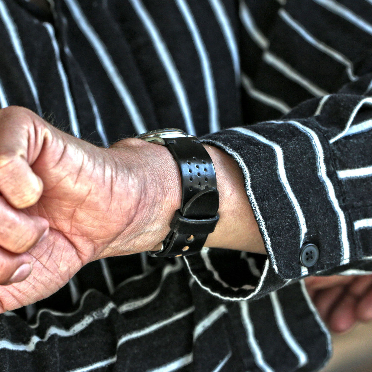 A Genuine Handmade Horween Shell Cordovan Rally Watch Band In Black By DaLuca Straps.