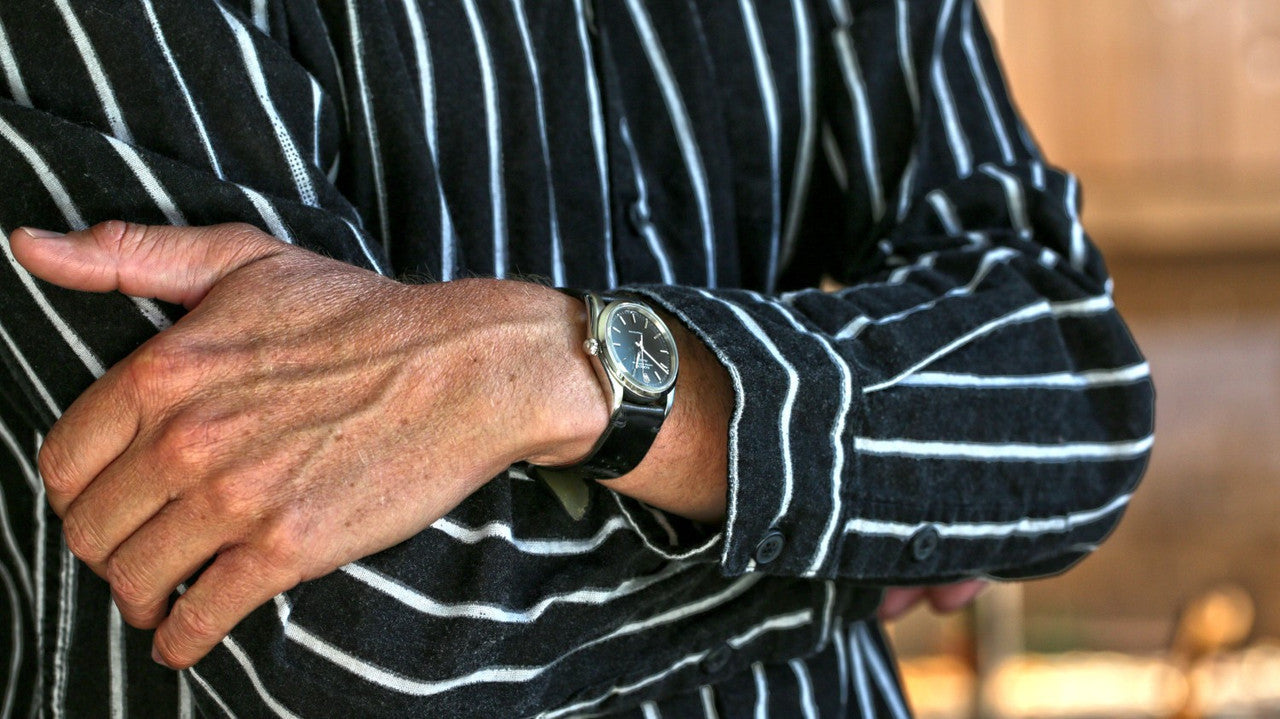 A Genuine Handmade Horween Shell Cordovan Rally Watch Band In Black By DaLuca Straps.