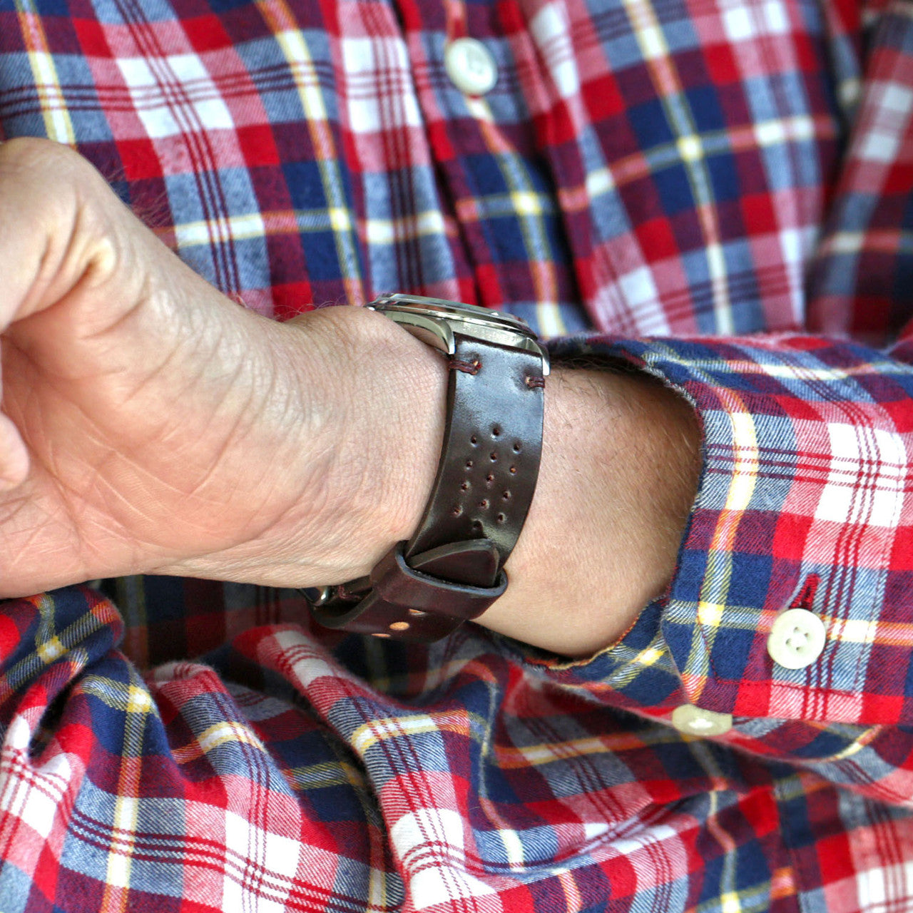 A Genuine Handmade Horween Shell Cordovan Rally Watch Band In Color 8 By DaLuca Straps.