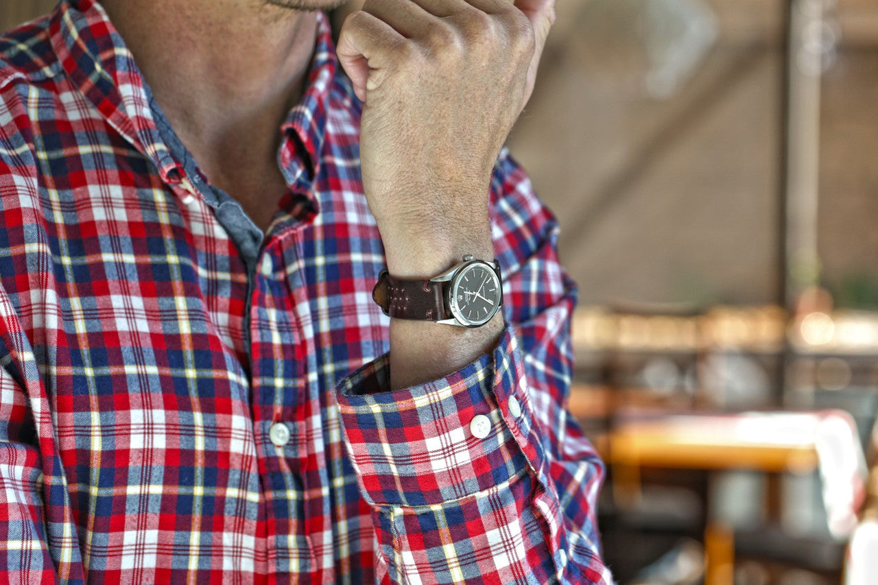 A Genuine Handmade Horween Shell Cordovan Rally Watch Band In Color 8 By DaLuca Straps.