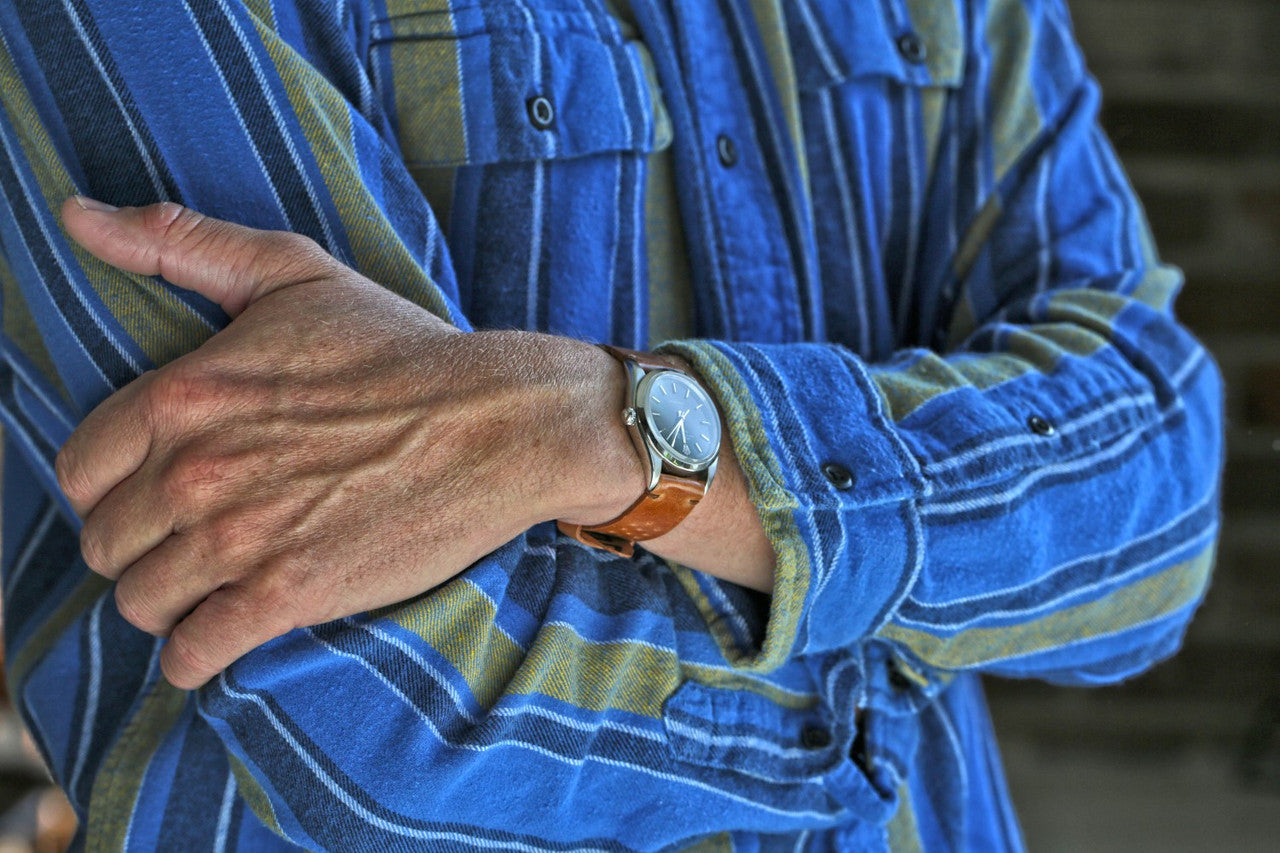 A Genuine Handmade Horween Shell Cordovan Rally Watch Band In Natural By DaLuca Straps.