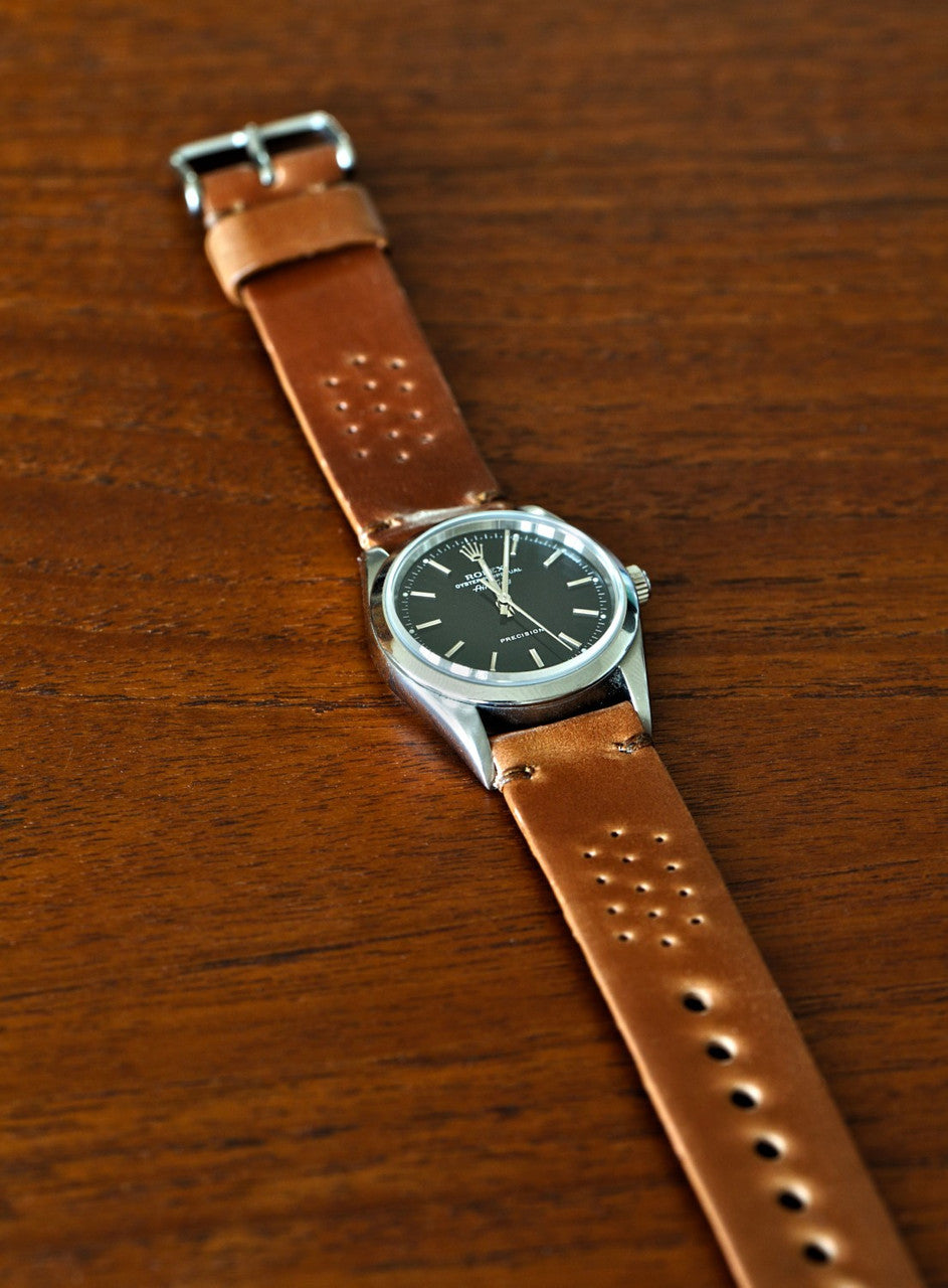 Handmade Horween Shell Cordovan Rally Watch Band In Natural By DaLuca Straps.