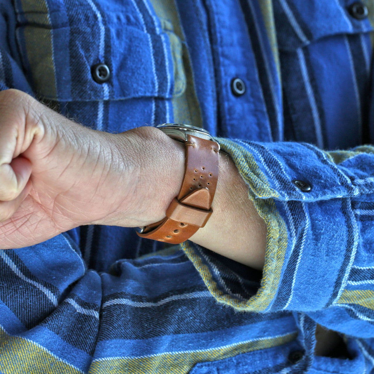 A Genuine Handmade Horween Shell Cordovan Rally Watch Band In Natural By DaLuca Straps.