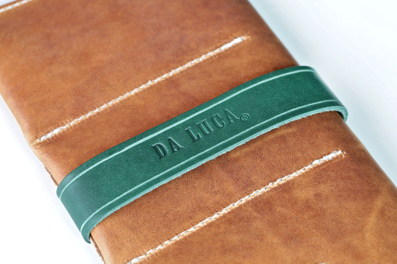 Back Of A Handmade Travel Watch Case From Genuine Horween Natural Dublin Leather By DaLuca Straps.