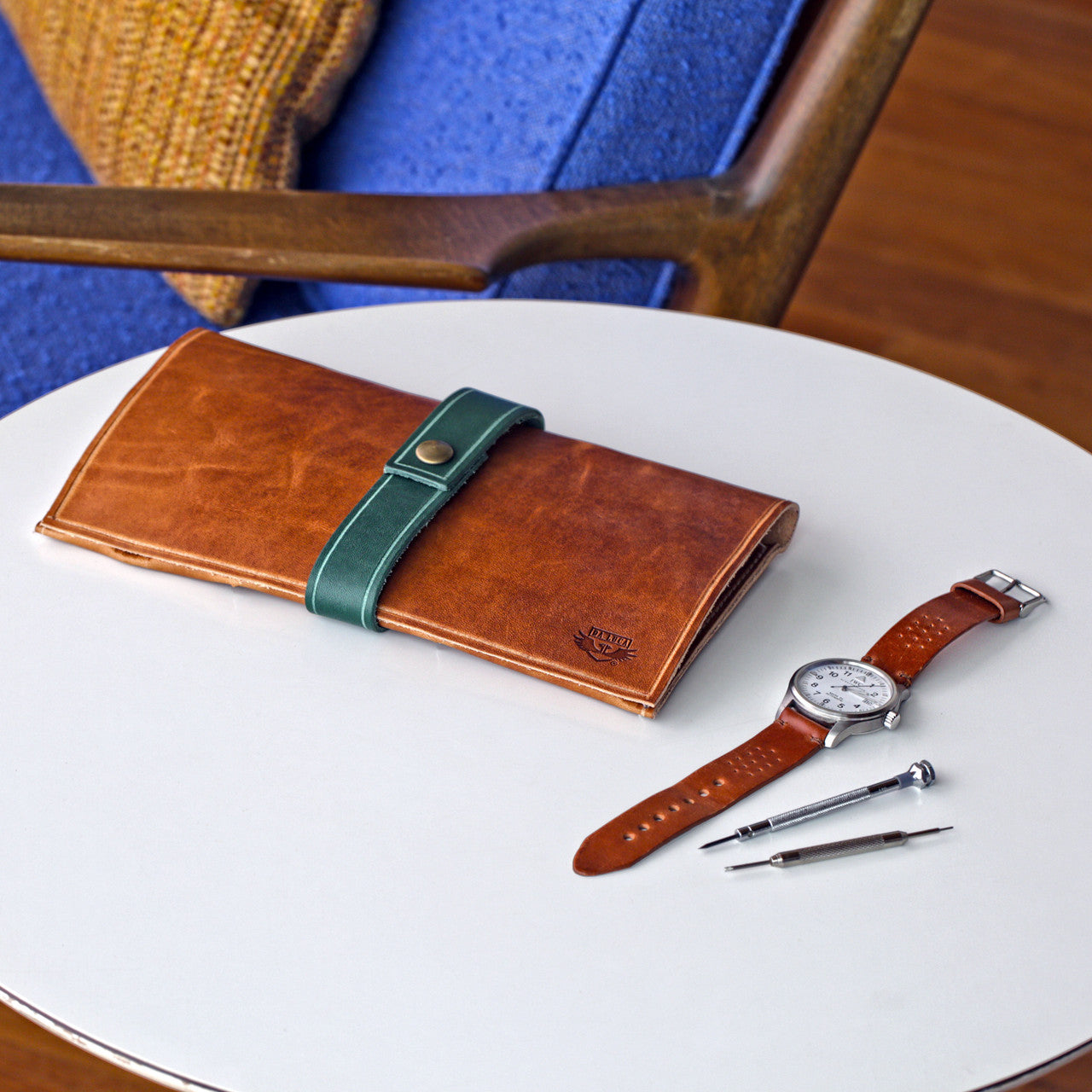 A Handmade Travel Watch Case From Genuine Horween Natural Dublin Leather By DaLuca Straps.