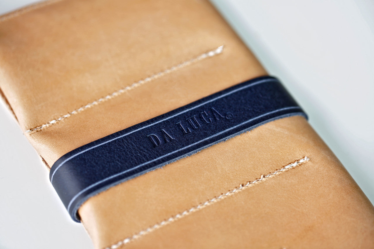 Back Of A Handmade Travel Watch Case From Genuine Horween Natural Essex Leather By DaLuca Straps.