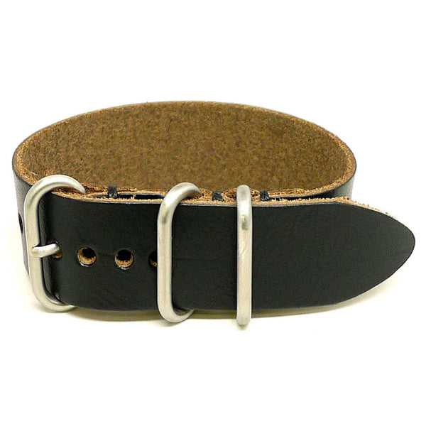 Military Single Piece Watch Strap Black Chromexcel Matte Main By DaLuca Straps.