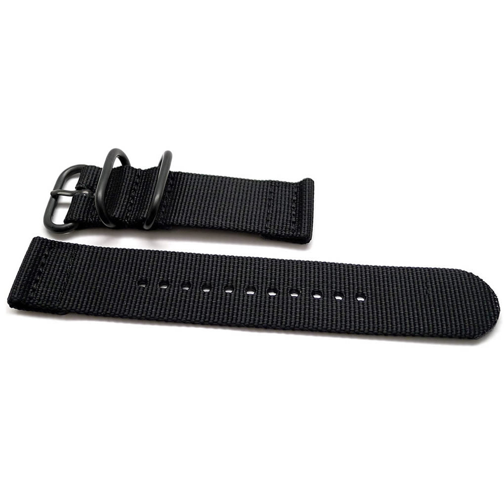 Two Piece Ballistic Nylon Watch Strap Black PVD By DaLuca Straps.