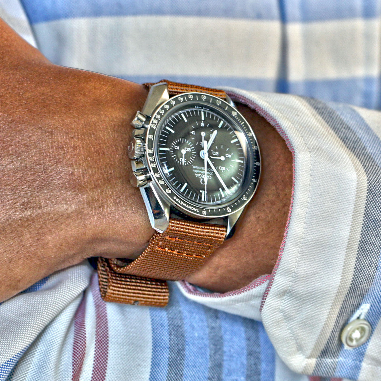 Two Piece Ballistic Nylon Watch Strap Brown PVD By DaLuca Straps.