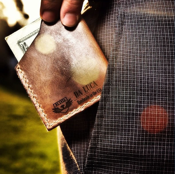 Angle Wallet Made From Genuine Horween Natural Chromexcel Leather by DaLuca Straps.