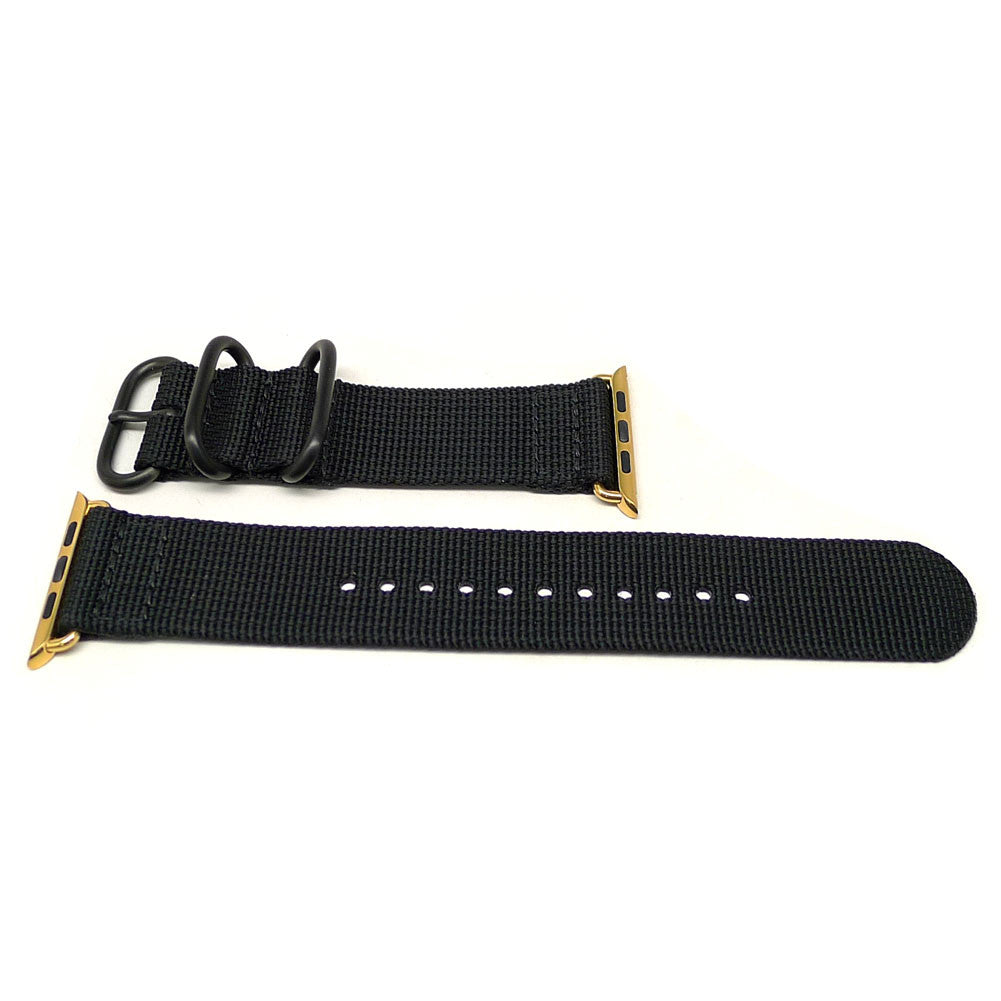 Nylon Apple Watch Strap Black Gold Adapter DaLuca Straps.