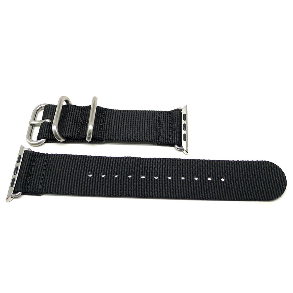 Nylon Apple Watch Strap Black Matte Adapter DaLuca Straps.