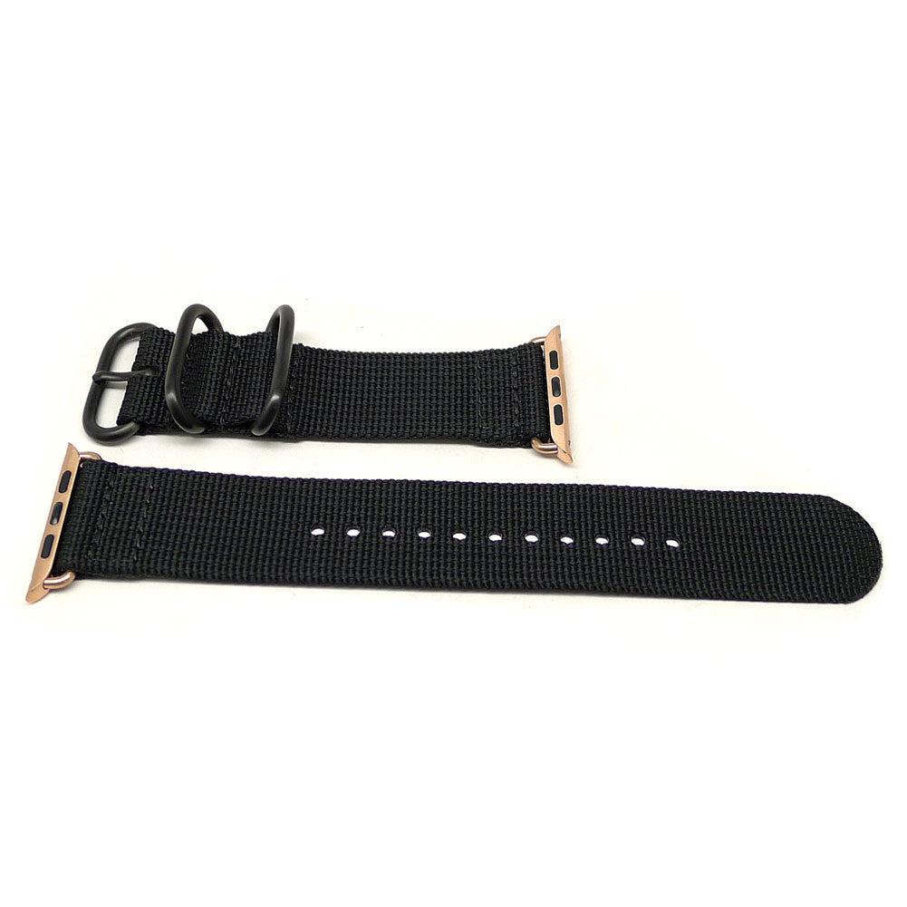 Nylon Apple Watch Strap Black Rose Gold Adapter DaLuca Straps.