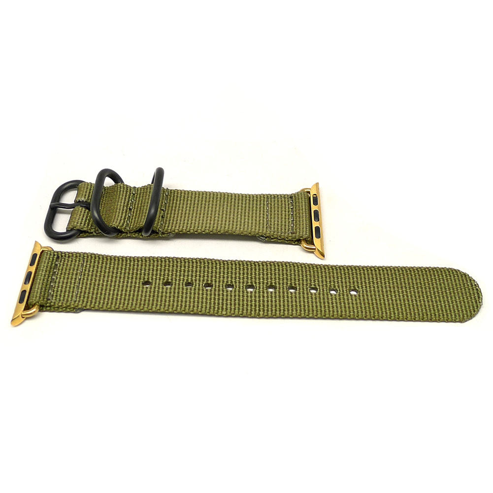 Nylon Apple Watch Strap Olive Gold Adapter DaLuca Straps.