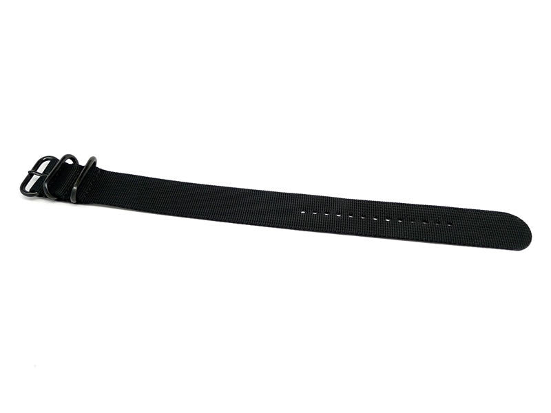 Black Ballistic Nylon Military Single Piece Watch Band On A PVD Buckle By DaLuca Straps.