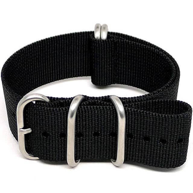 Black Ballistic Nylon Military Watch Strap With A Matte Silver Buckle By DaLuca Straps.