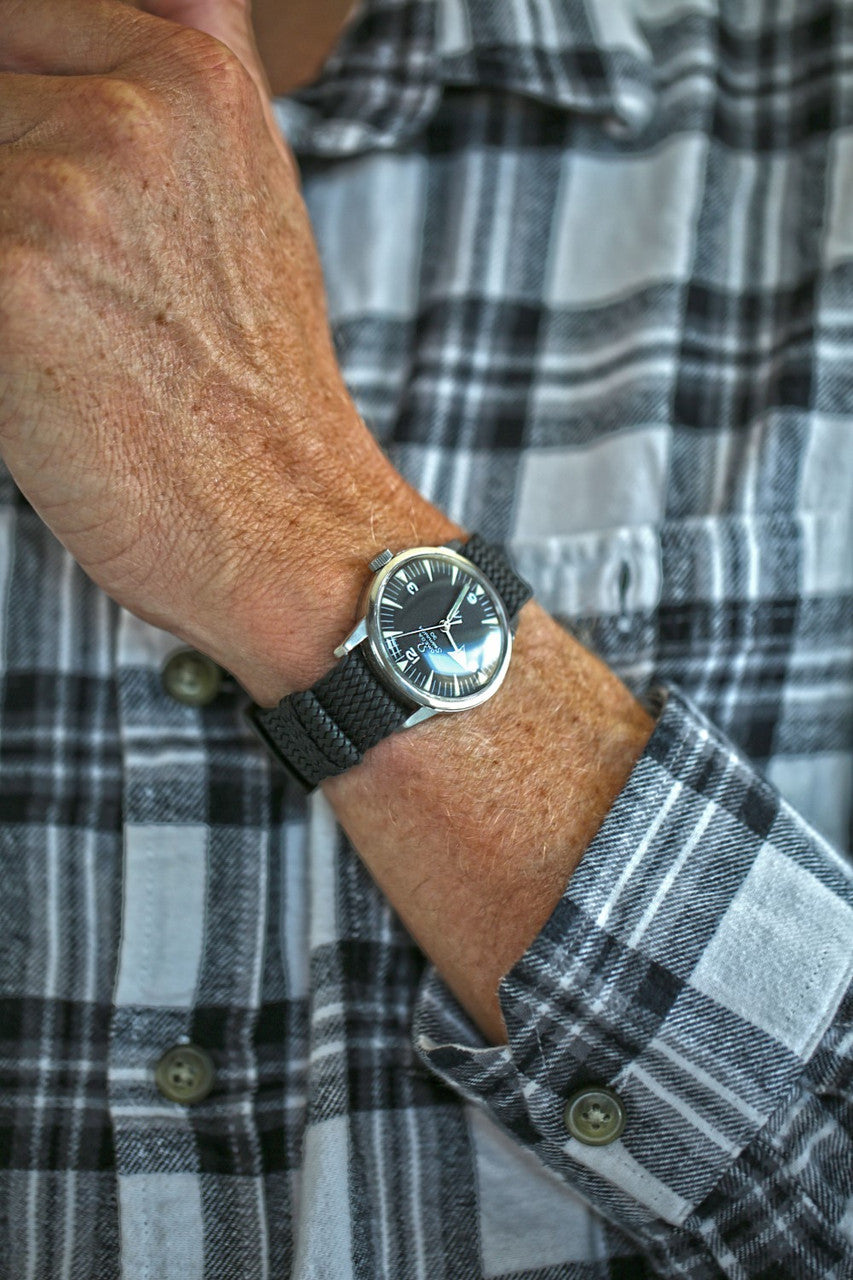 Braided Nylon Perlon Watch Strap Black PVD Buckle By DaLuca Straps.