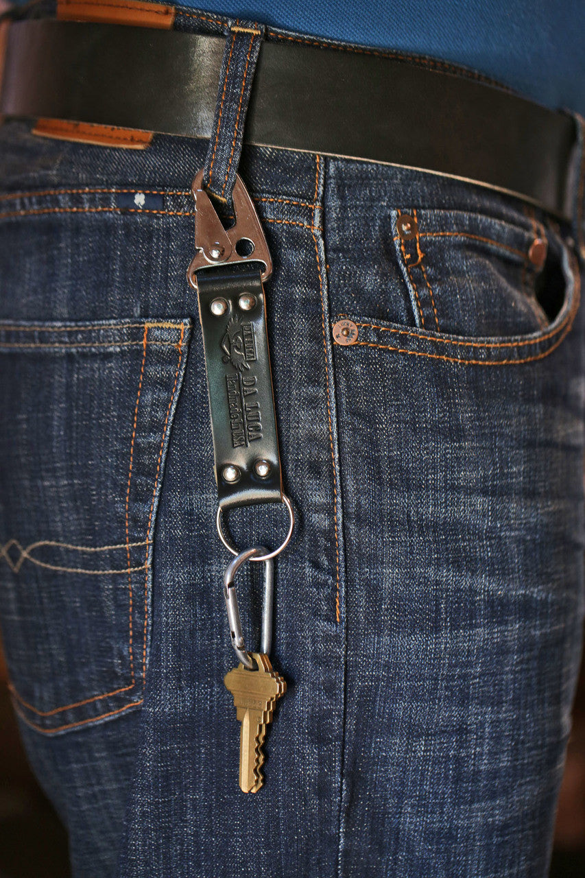 Keychain Made From Genuine Horween Black Shell Cordovan Leather and Polished Hardware by DaLuca Straps.