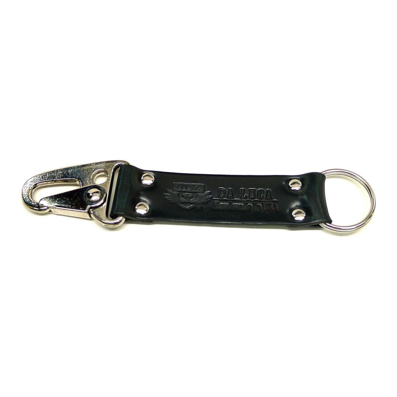 Handmade Keychain Made From Genuine Horween Black Shell Cordovan Leather and Polished Hardware by DaLuca Straps.