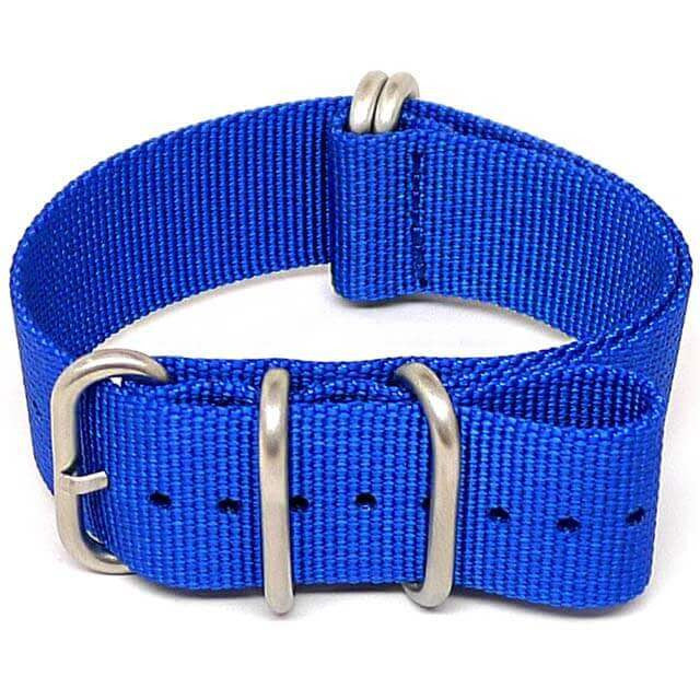 Blue Ballistic Nylon Military Watch Strap With A Matte Silver Buckle By DaLuca Straps.