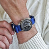 Blue Ballistic Nylon Military Watch Strap With A Matte Silver Buckle By DaLuca Straps.