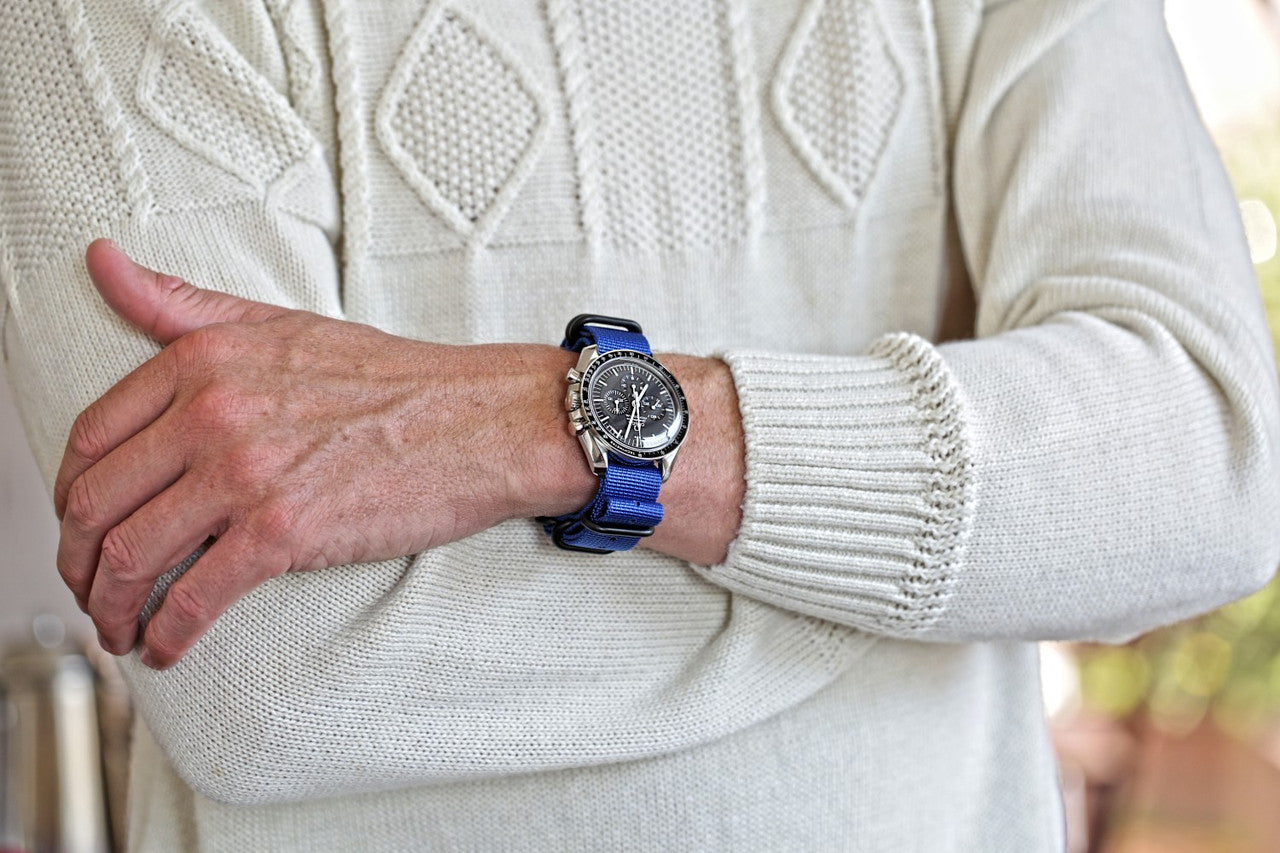 Blue Ballistic Nylon Military Watch Strap With A PVD Buckle By DaLuca Straps.