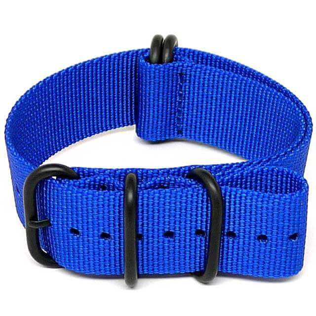 Blue Ballistic Nylon Military Watch Strap With A PVD Buckle By DaLuca Straps.