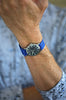 Stunning Braided Nylon Perlon Watch Strap Blue Blue PVD Buckle Long By DaLuca Straps.