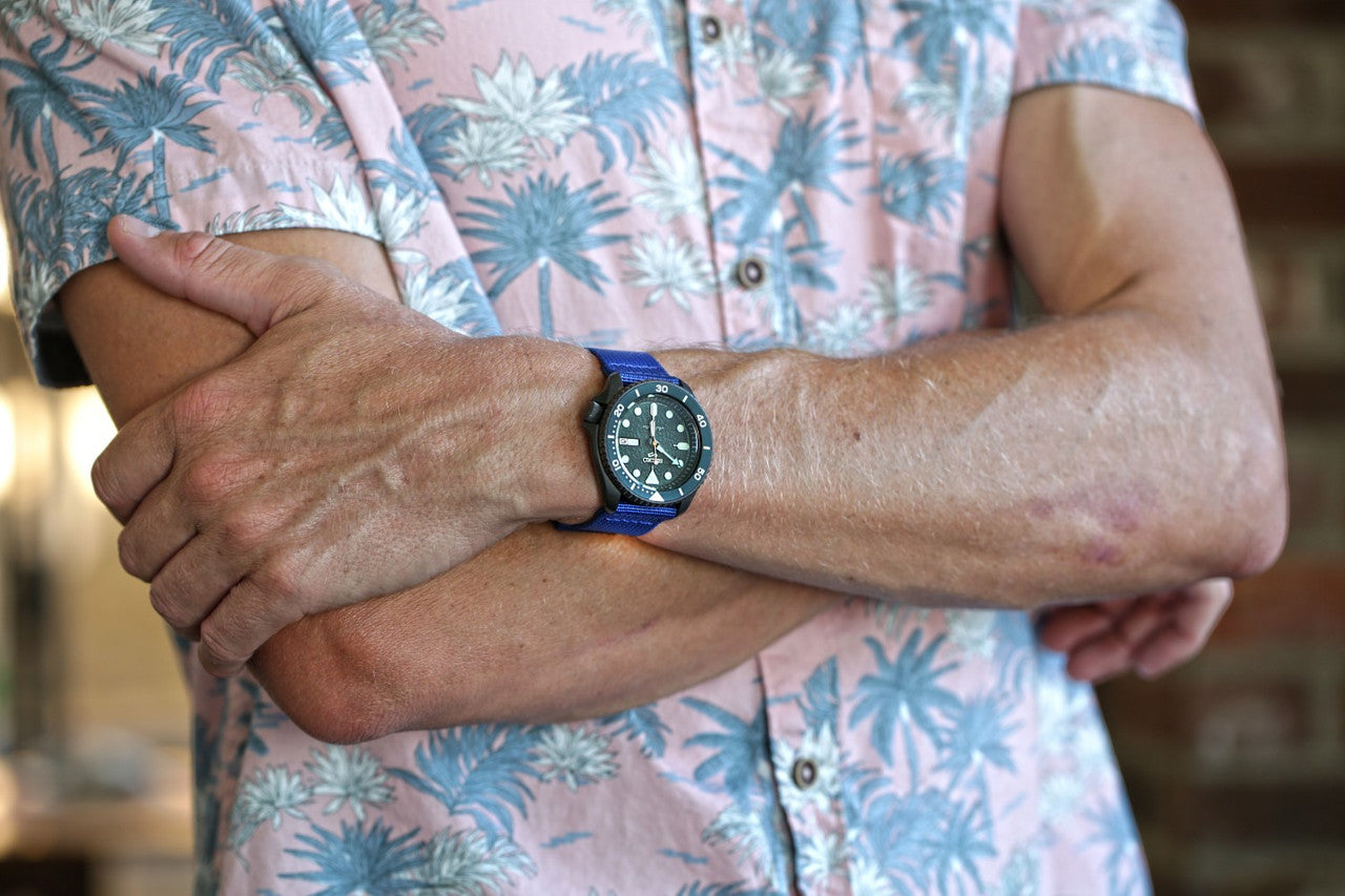Blue Two Piece Ballistic Nylon Military Strap PVD Lifestyle By DaLuca Straps.