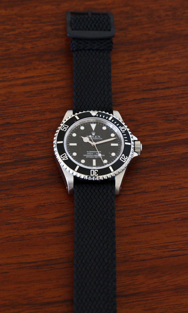 Braided Nylon Perlon Watch Strap Black PVD Buckle By DaLuca Straps.