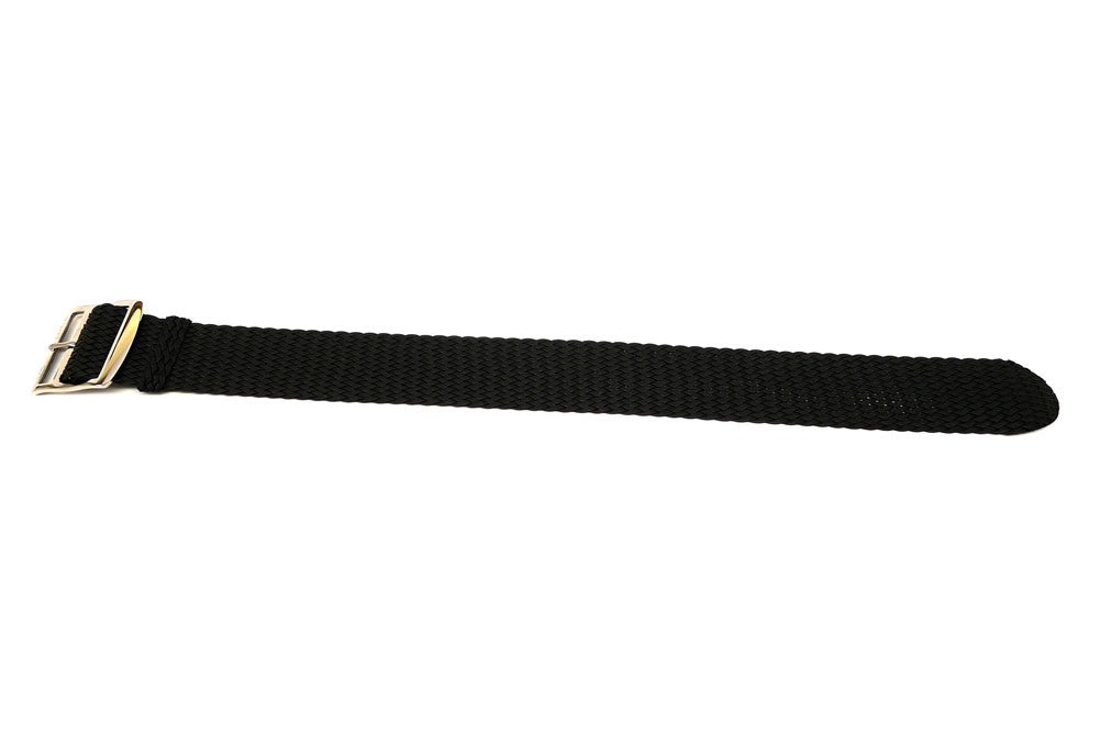 Braided Nylon Perlon Watch Strap Black Polished Buckle Long By DaLuca Straps.