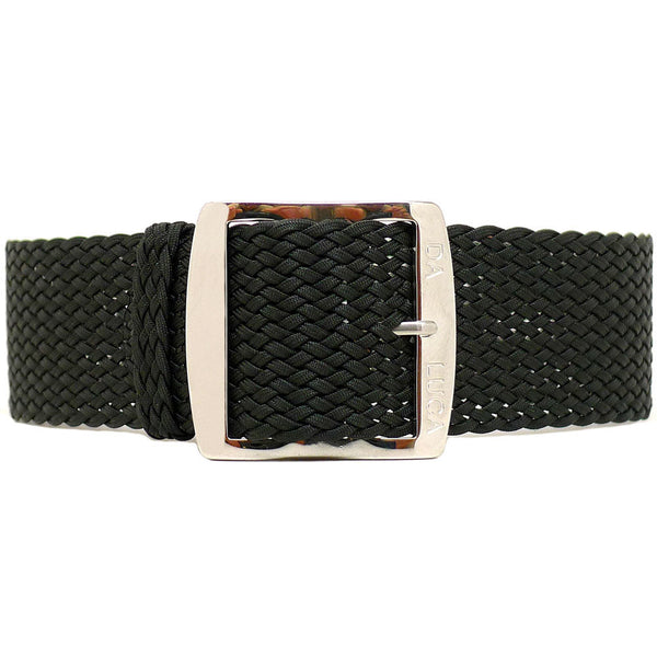 Braided Nylon Perlon Watch Strap Black Polished Buckle Main By DaLuca Straps.