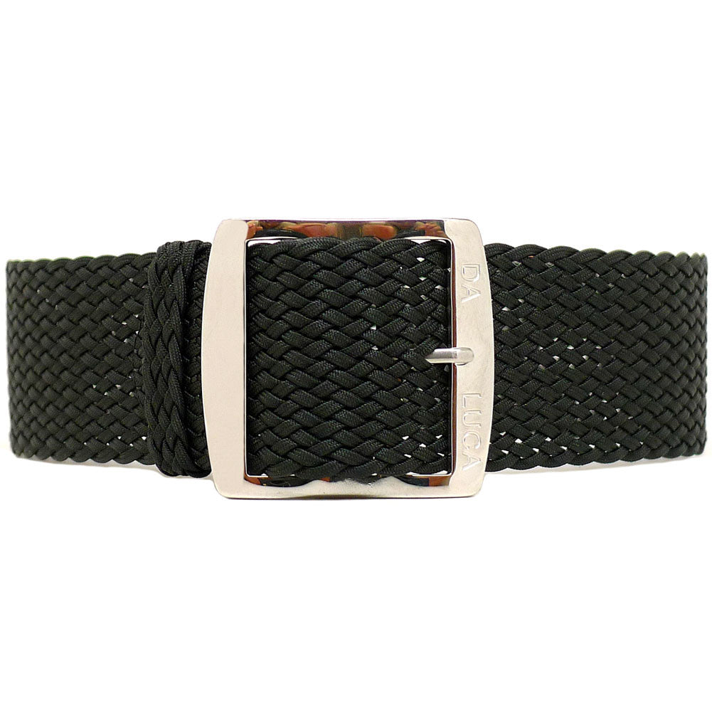 Braided Nylon Perlon Watch Strap Black Polished Buckle Main By DaLuca Straps.