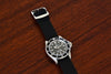 Braided Nylon Perlon Watch Strap Black Polished Buckle Wood Angle By DaLuca Straps.