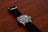 Braided Nylon Perlon Watch Strap Black Polished Buckle Wood Angle By DaLuca Straps.