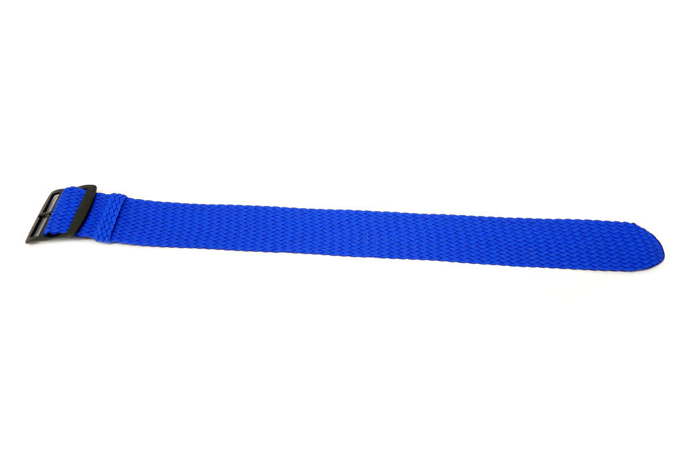 Braided Nylon Perlon Watch Strap Blue Blue PVD Buckle Long By DaLuca Straps.