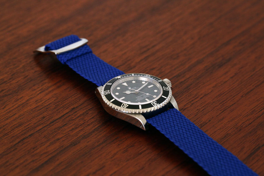 Braided Nylon Perlon Watch Strap Blue Polished Buckle Main By DaLuca Straps.
