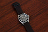 Lifestyle Of A Brown Perlon Nylon Watch Strap With A Black PVD Buckle By DaLuca Straps.