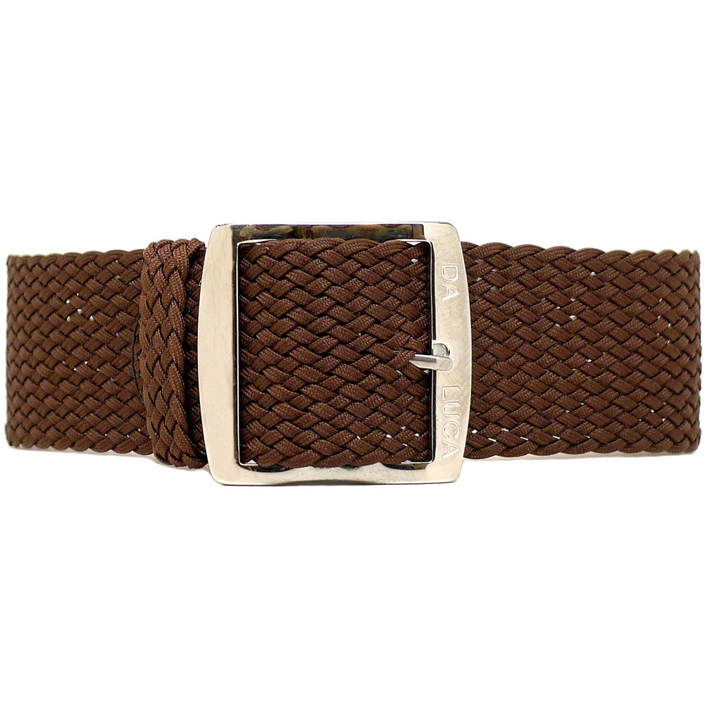 Braided Nylon Perlon Watch Strap Brown Polished Buckle Main By DaLuca Straps.
