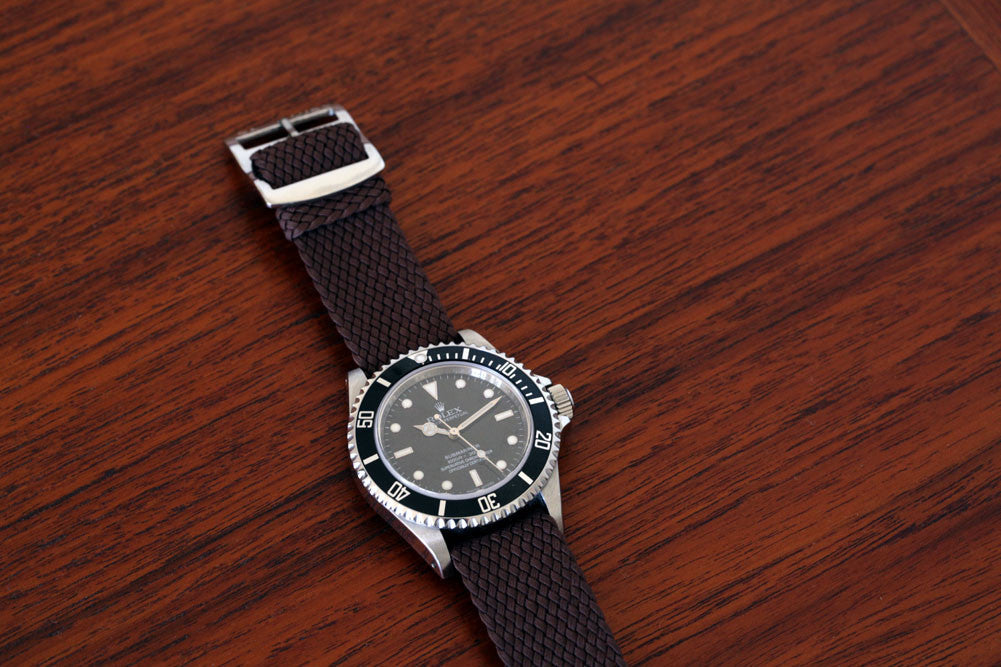 Braided Nylon Perlon Watch Strap Brown Polished Buckle Main By DaLuca Straps.