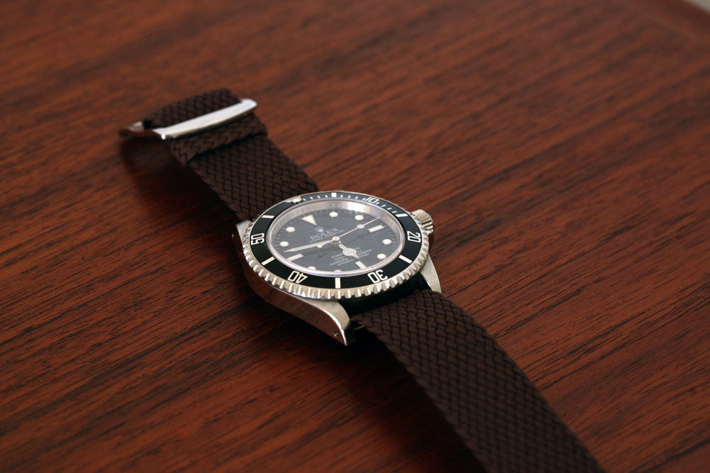 Braided Nylon Perlon Watch Strap Brown Polished Buckle Main By DaLuca Straps.