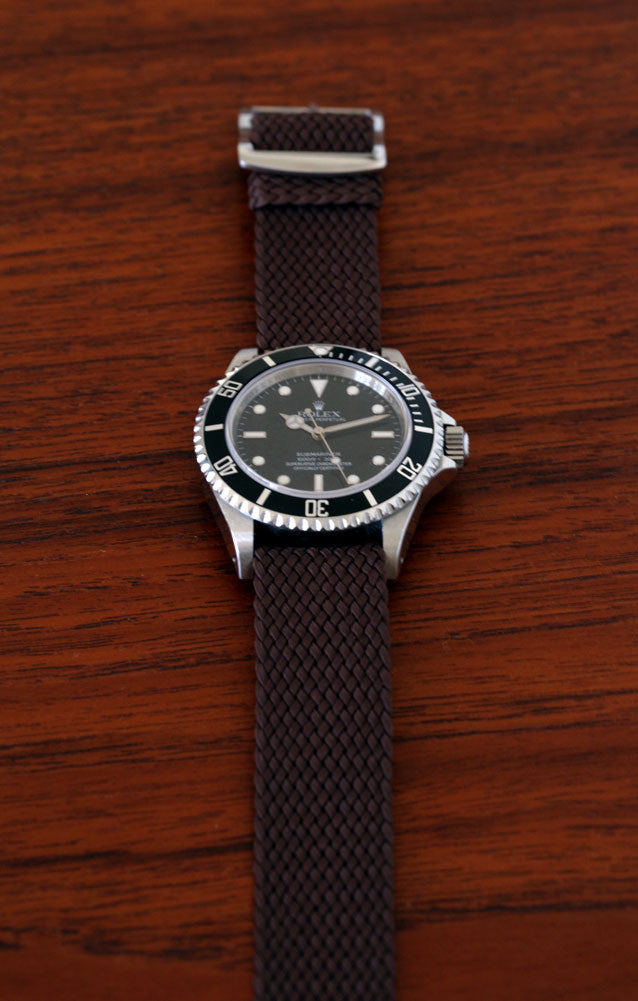 Braided Nylon Perlon Watch Strap Brown Polished Buckle Main By DaLuca Straps.